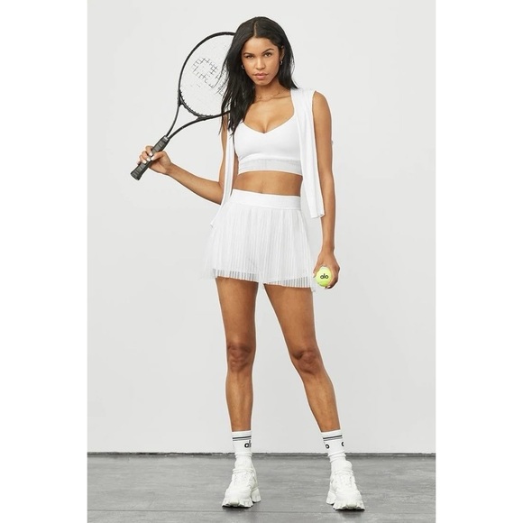 Alo Yoga Mesh Flirty Tennis Skirt Skort in White - Picture 1 of 6